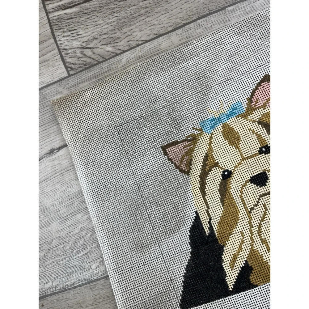 Cat's Cradle Handpainted Needlepoint Canvas Yorkie Dog‎ With Bow Terrier 13ct